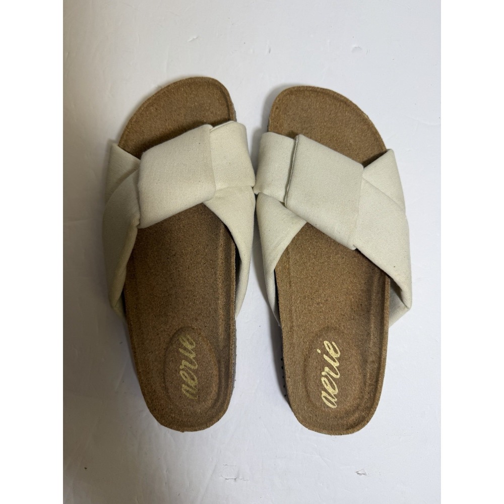 Aerie Cream Color Footbed Cork Slide Sandal Size 8 Summer Beach